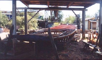 Boat Building: The Corrina Bella awaits completion in the Blue Ox boat works